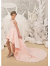 Ivory Lace High Low Pink Lining Flower Girl Dress